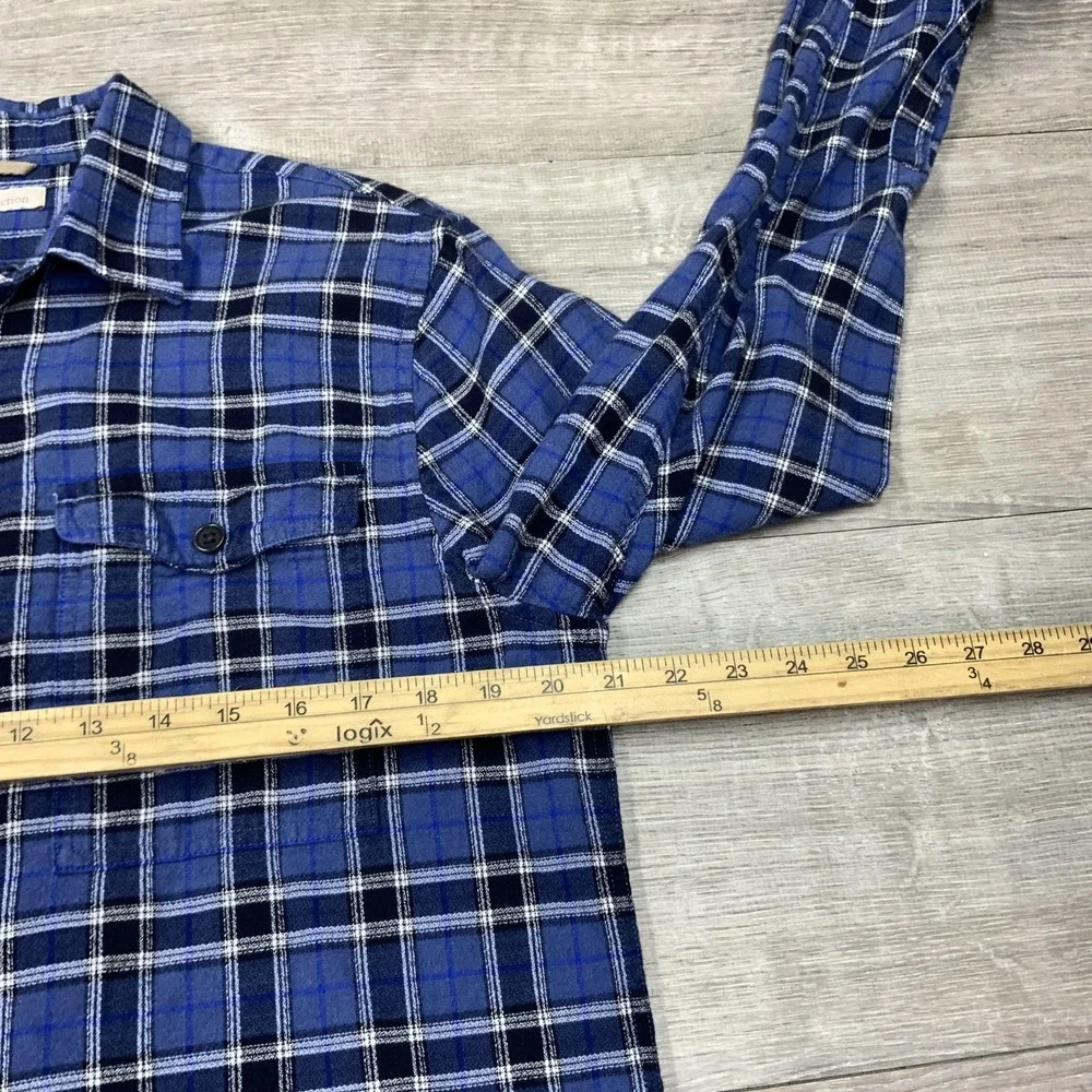 Banana Republic Shirt Mens Large Blue Flannel Plaid Long Sleeve Button‎ Front